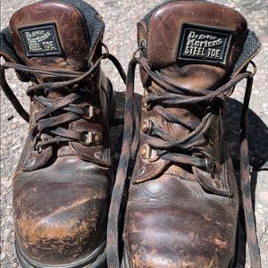 Dr martens! Brown steel toe boots!